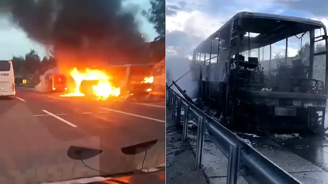 Antalya-İstanbul Seferini Yapan Otobüs Otoyolda Alev Aldı