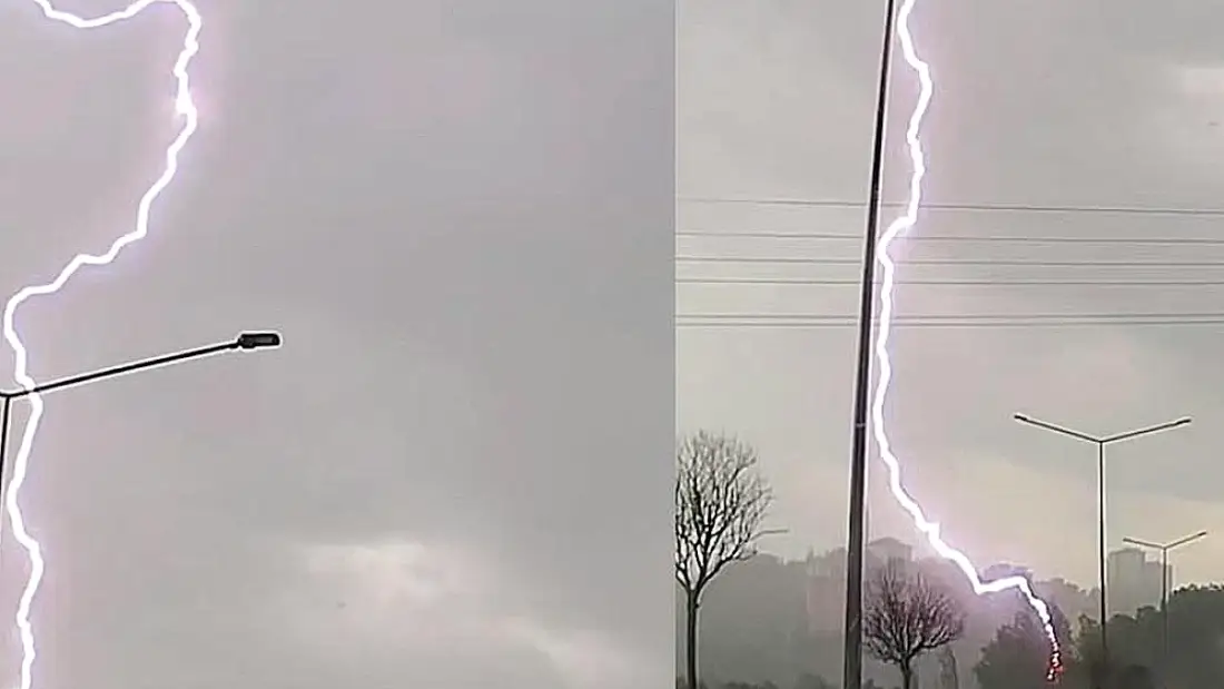 Tokat'ta Ağaçlık Alana Yıldırım Düşmesi Kameraya Yansıdı