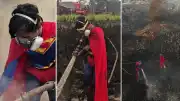 Endonezya'da Orman Yangınlarıyla Mücadele Eden Genç, Superman Kostümüyle Dikkat Çekti