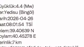Bingöl'de 4.4 büyüklüğünde deprem kaydedildi