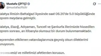 İçişleri Bakanı Mustafa Çiftçi Malatya Depremi Sonrası: "Olumsuz Bir Durum Bulunmamaktadır"