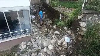 Amasya'da İstinat Duvarının Çökme Anı Güvenlik Kamerasında