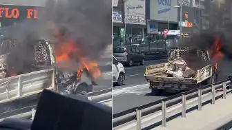 Bahçelievler'de Seyir Halindeki Kamyonet Alev Aldı