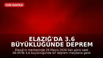 Elazığ'da 3.6 büyüklüğünde deprem meydana geldi
