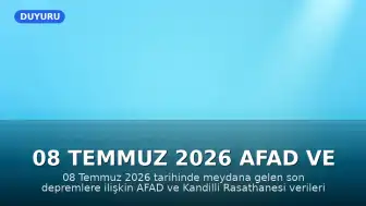 08 Temmuz 2026 AFAD ve Kandilli Verileriyle Son Depremler